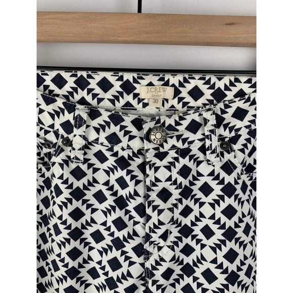J Crew Aztec Geometric Stretch Denim Pants Womens Size 30 White Navy Blue - Picture 3 of 6